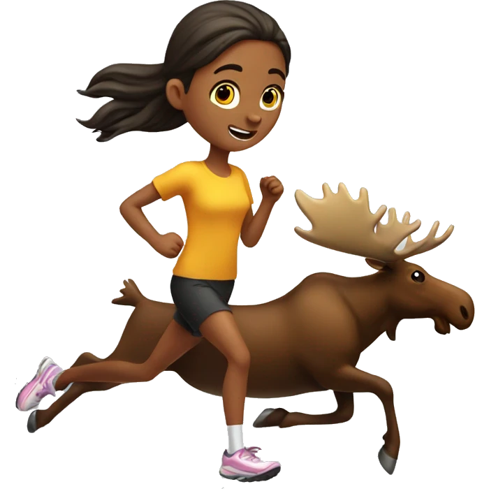 a girl running and the moose  emoji