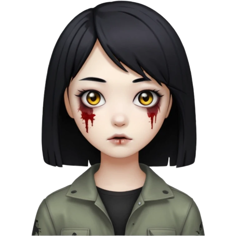 Девушка с черными волосами прическа Корейское каре, эмо зомби emoji