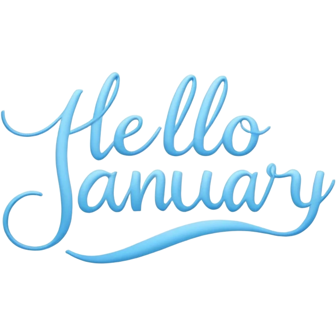 Light Blue “ hello January “ word in cursive emoji