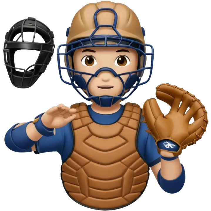 Baseball catcher, with glove up and in the foreground, ready to catch the ball emoji