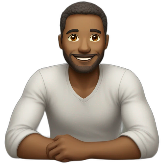 man in calm and happy face while sitting on table emoji