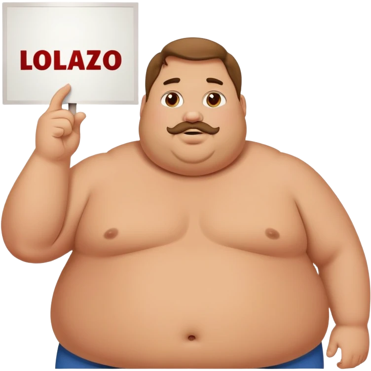 A fat guy with a poster that says “lolazo”  emoji