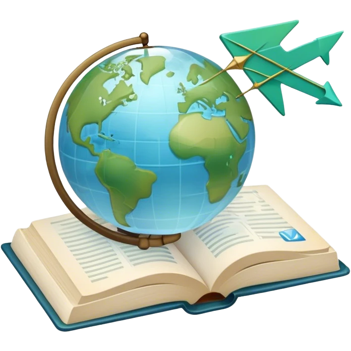 Create an emoji representing language translation. The design should feature an open book or a document with text in multiple languages (e.g., English, Spanish, Chinese), and a translation icon (such as an arrow between two languages) to symbolize the process of converting text. Include elements like a globe or a speech bubble to represent global communication. Use clear, simple lines and a color palette with blues, greens, and subtle neutral tones to convey the idea of clarity and understanding. Make the background transparent. emoji
