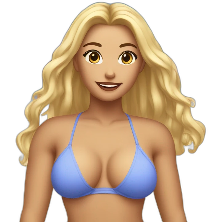 Slim-thicc Caucasian woman bikini hands in hair pose (beach body) emoji