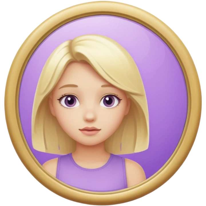девушка блондинка смотртся в пастельно фиолетовое зеркальце emoji