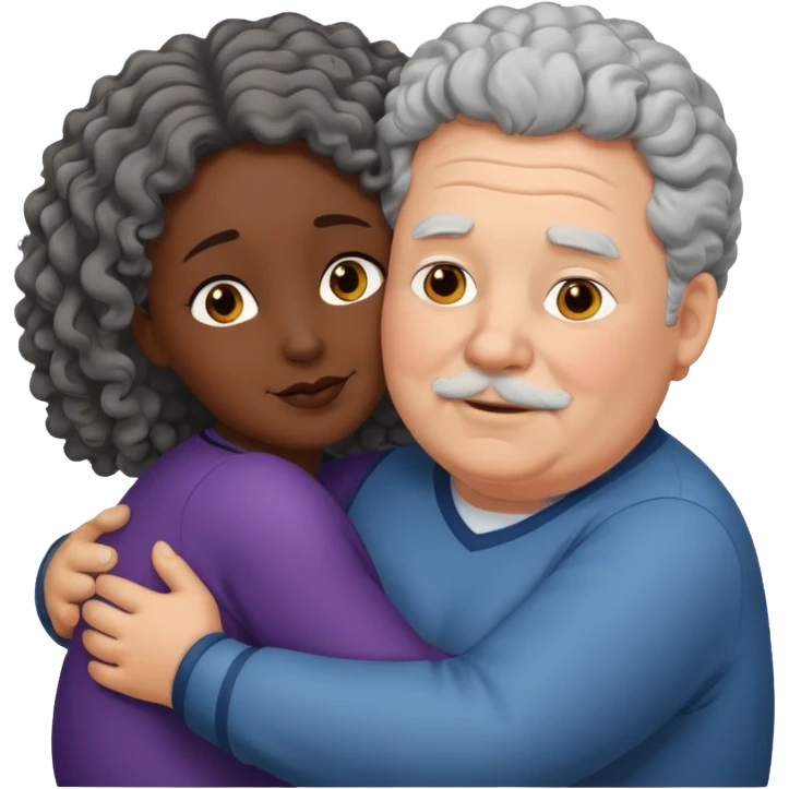  Old White  fat man no hiar hugging dack skin curly hair woman emoji