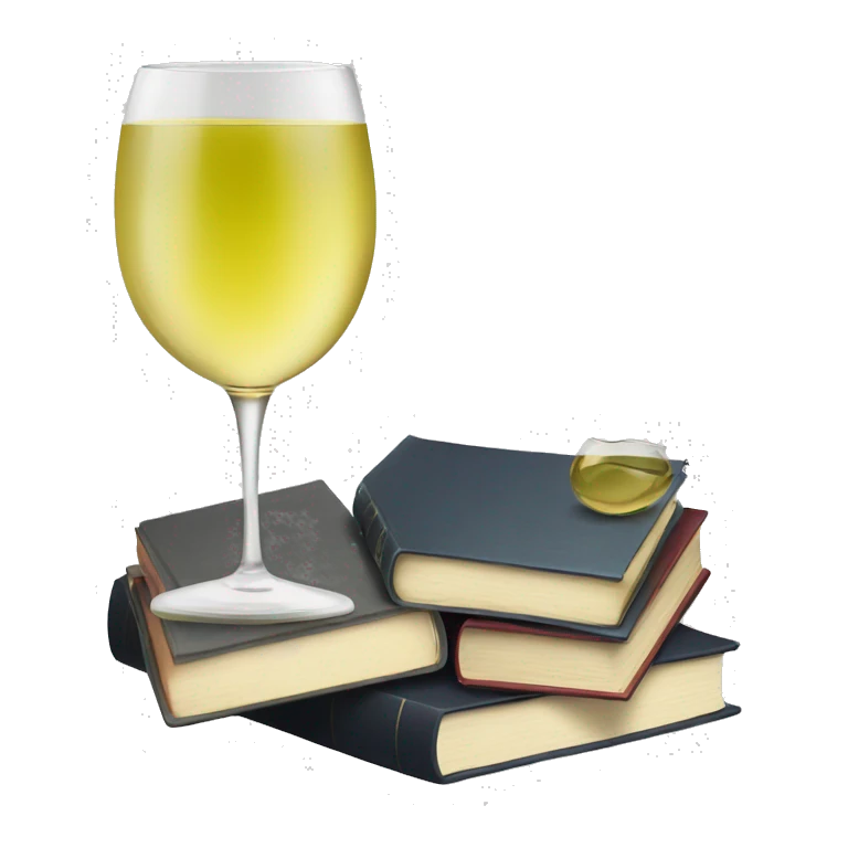 a glass of white wine and a stack of books emoji