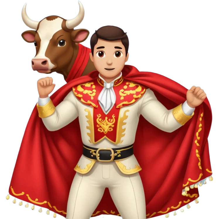 bull fighting where man has red blanket and bull runs past it emoji