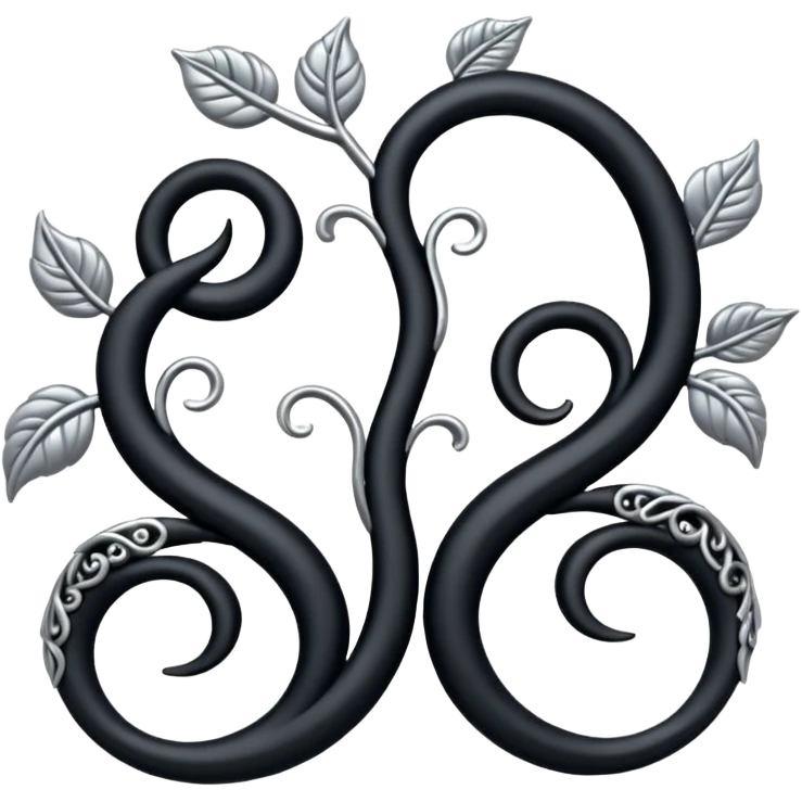 Black and silver filigree vine design, 3D, extremely detailed design emoji