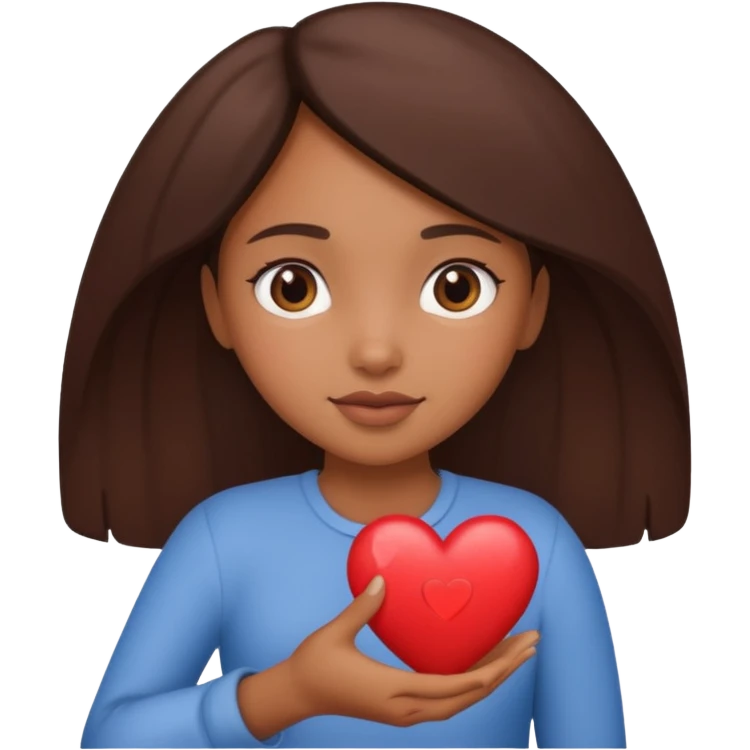 Brown girl holding her heart in her hand emoji