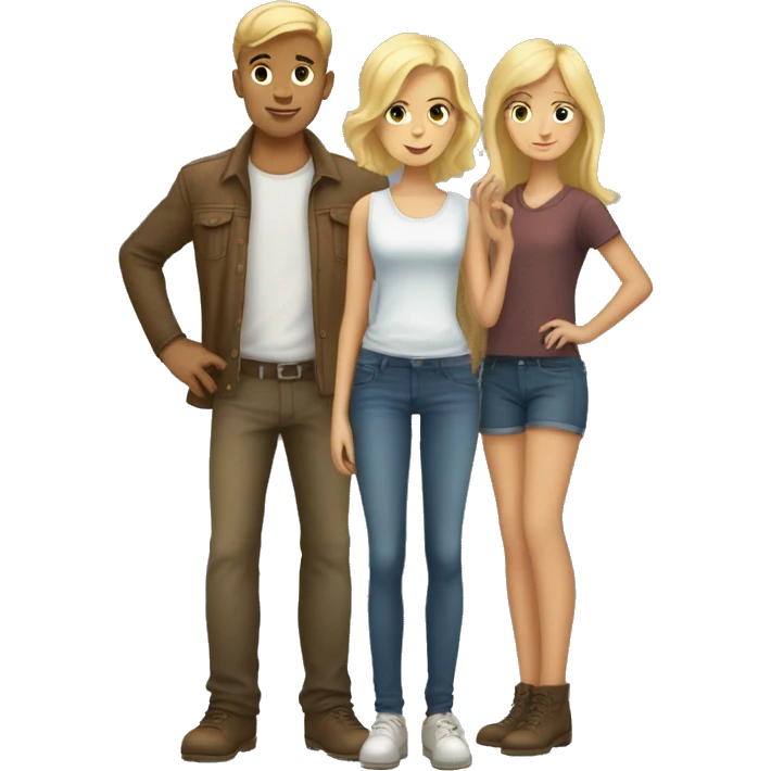 Pretty blonde girl and boy with two vizslas standing on either side  emoji
