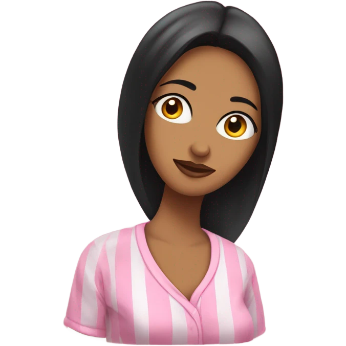 Mujer morena de cabello negro con pijama rosada emoji