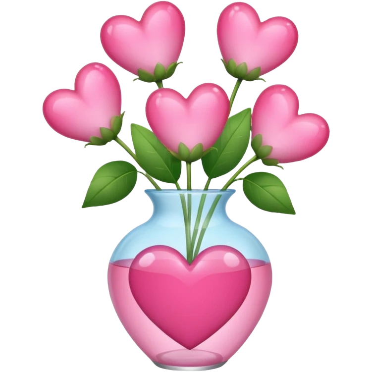 glass vase shaped like a pink heart holding pink heart-shaped flowers emoji