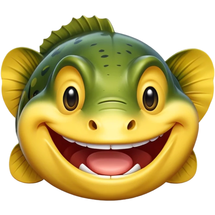 Cross between a happy face emoji and large mouth Bass face  emoji