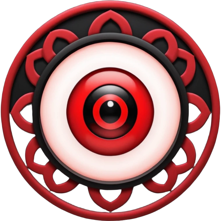 

---

The Mangekyō Sharingan is a deep, glowing crimson eye where the original tomoe disappear and are replaced by a complex black pattern.  emoji