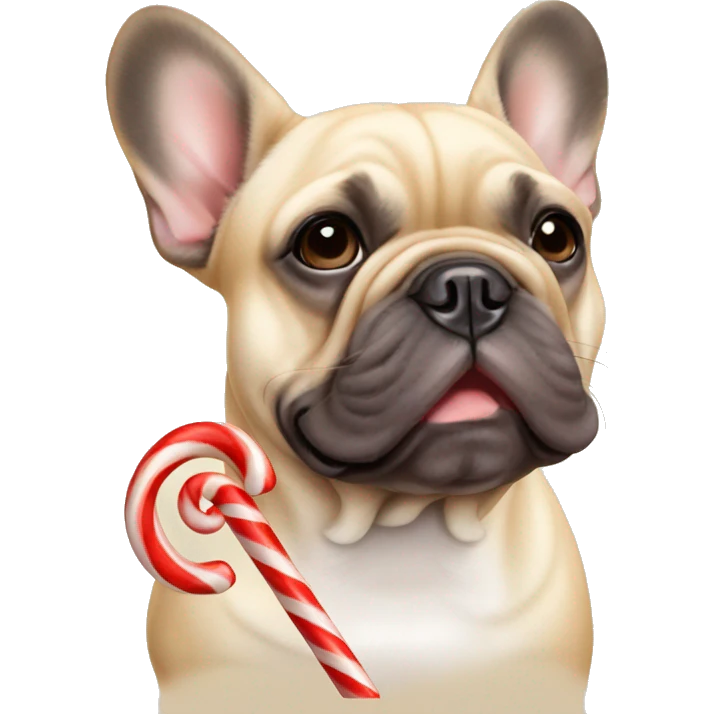 Tan French bulldog with a candy cane emoji