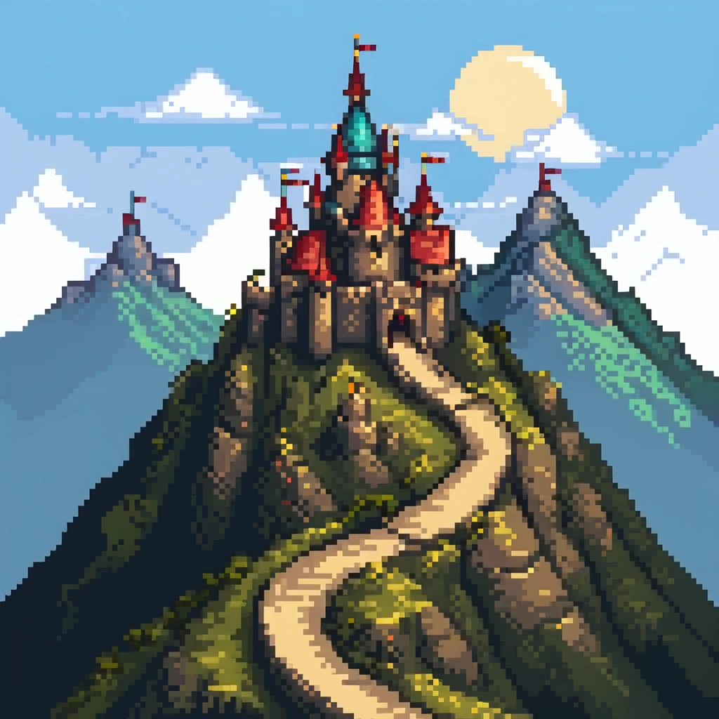 Fantasy castle on a mountain with a winding path emoji
