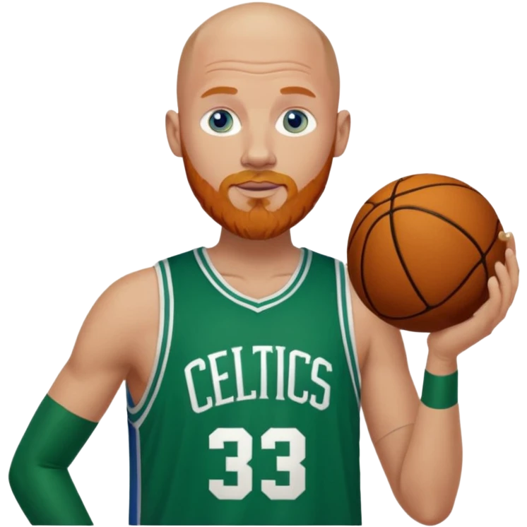 Bald white man with ginger beard, blue eyes in Tatum Celtics jersey emoji