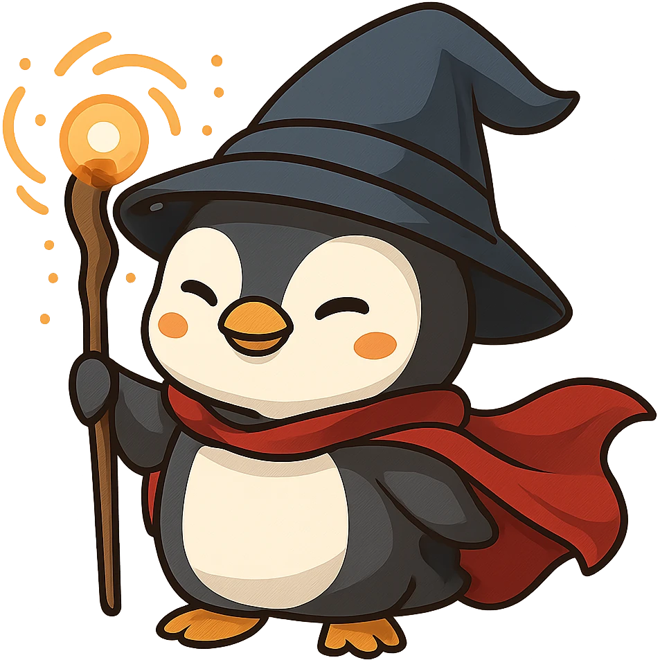 Remove the background so the penguin wizard is on a transparent background. emoji