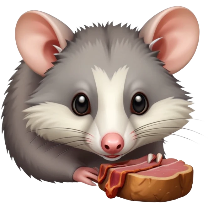 The opossum eats meat. emoji