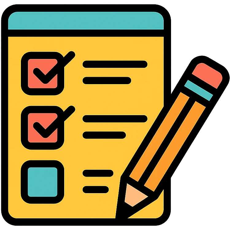 survey form with checkboxes and a pencil emoji
