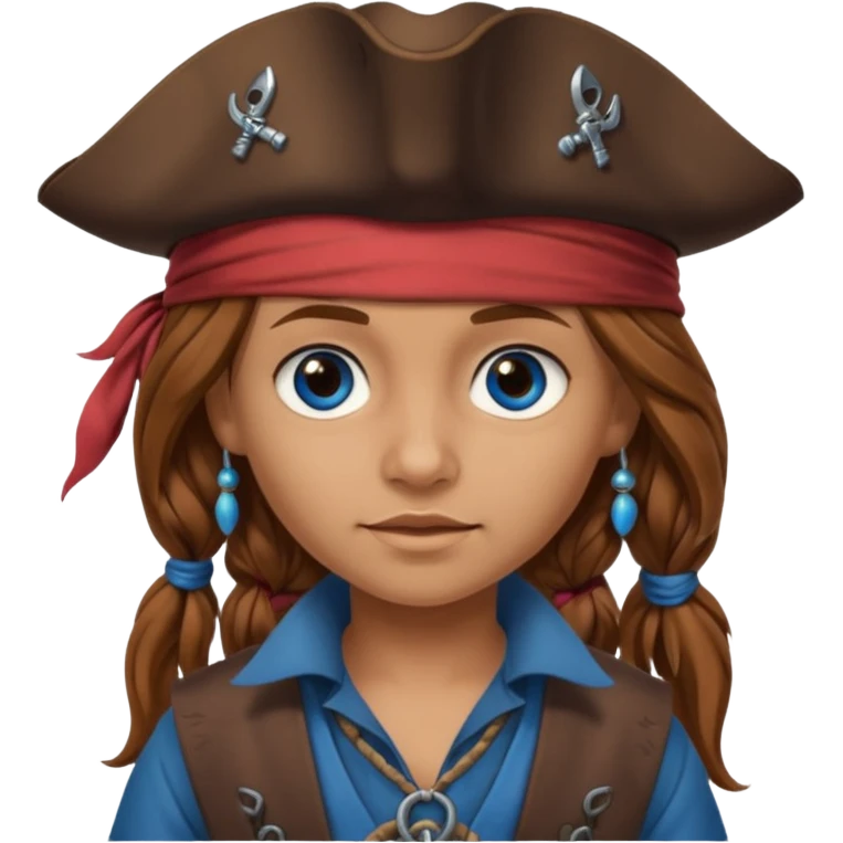 Five year old girl, light brown hair, blue eyes. Dressed as Jack Sparrow emoji