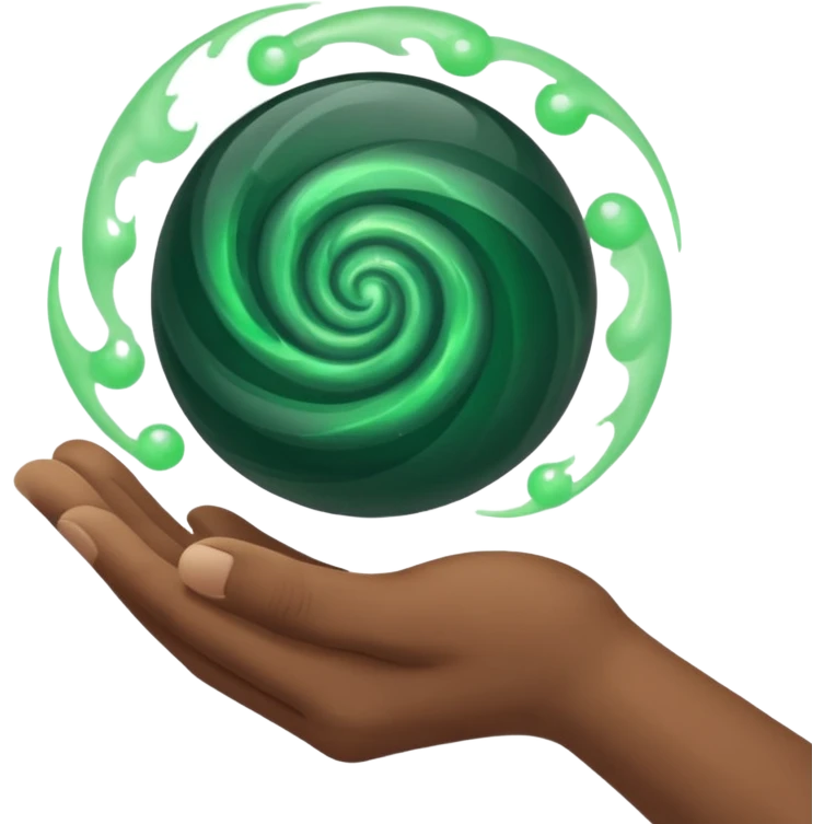 Gray and dark green color of the magic ball in the hand emoji