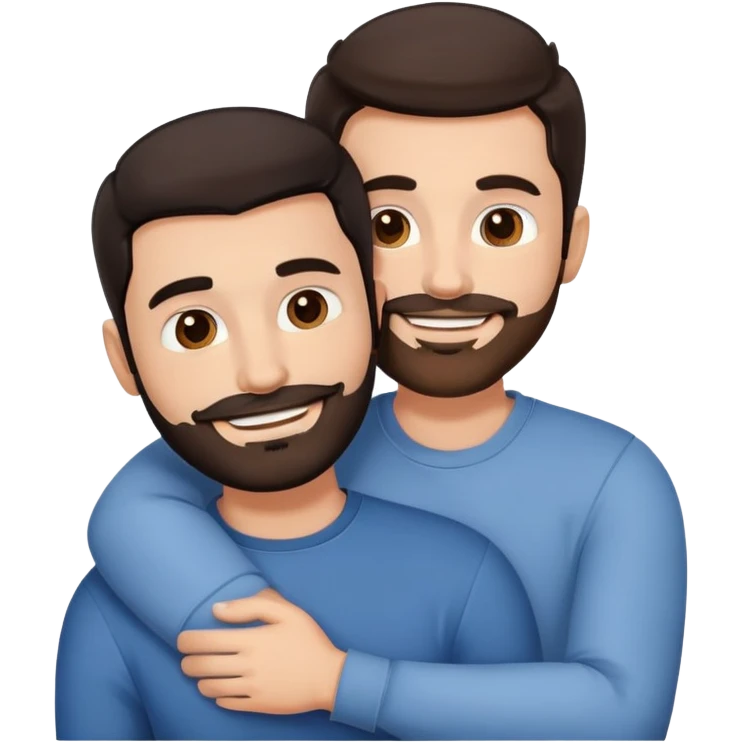 Two white guys with dark hair and facial hair cuddling emoji