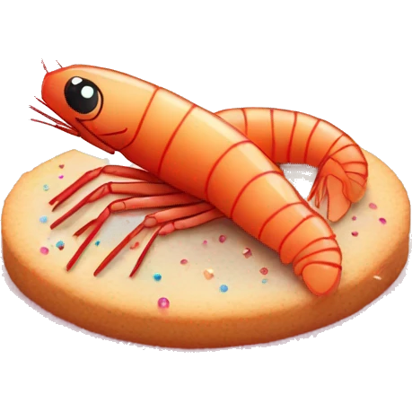 Shrimp sat on top of a cookie surrounded by sparkles and fairy lights emoji