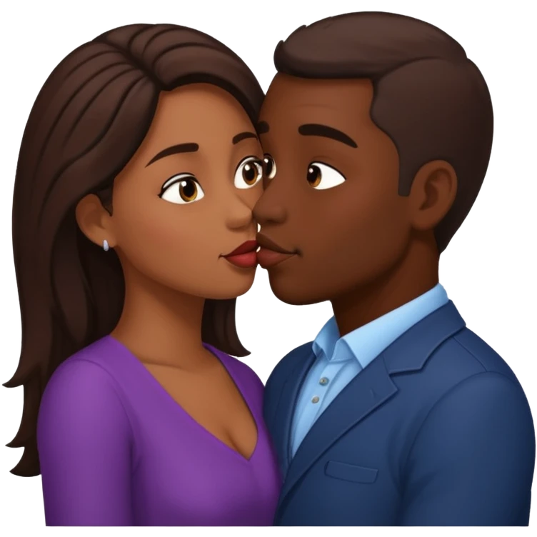 Dark brown guy kissing brown girl emoji