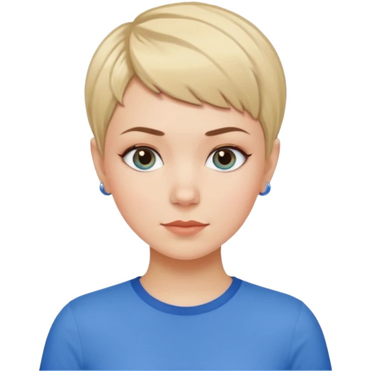 white girl pixie cut and blue shirt emoji