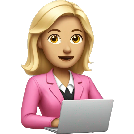blonde woman lawyer with laptop in pink clothes emoji