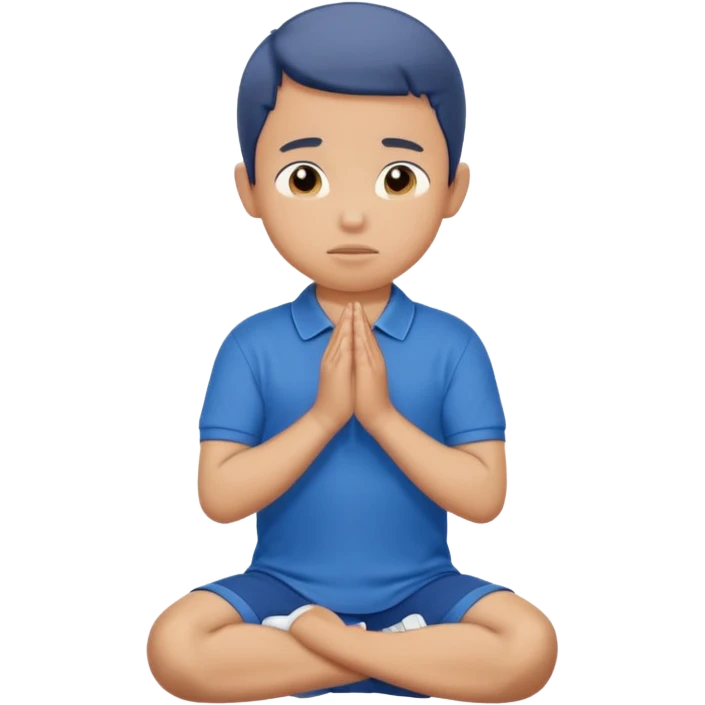 In Niño arrodillado orando con polo azul emoji
