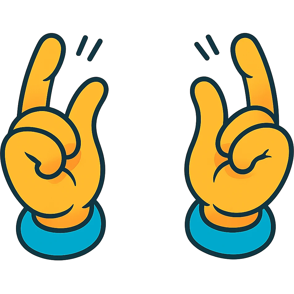 cartoon hands showing air quotes, fingers bent to mimic quotation marks, playful style emoji