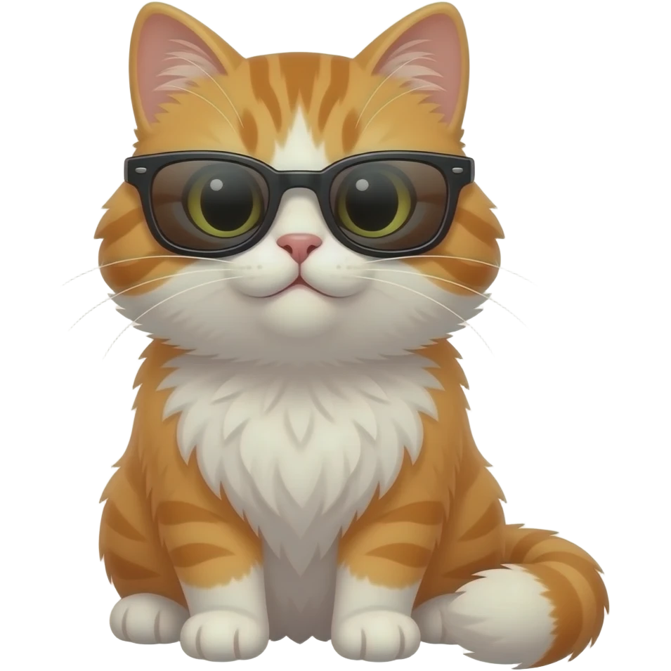 a orange and white fluffy  mecat with sunglasses in a emoji