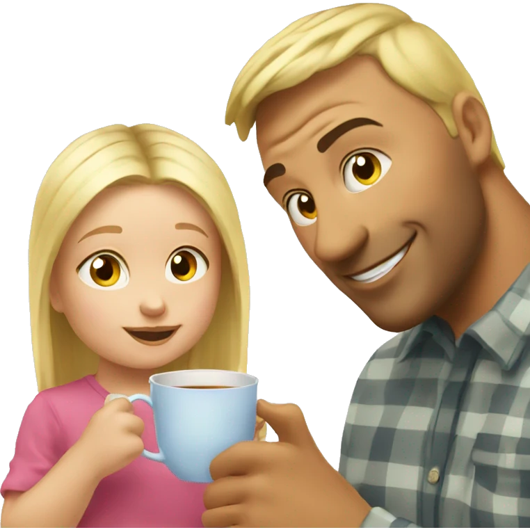 blonde dad drinks tea with his babydaughter emoji