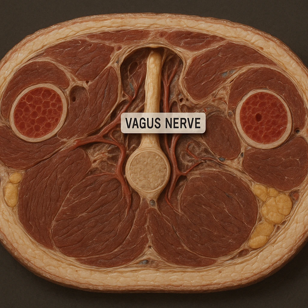 vagus nerve seen in transverse section of the neck, hyper realistic 4K style, anatomical details, natural colors emoji