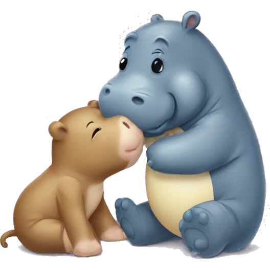 baby hippo giving a kiss to a teddy bear emoji