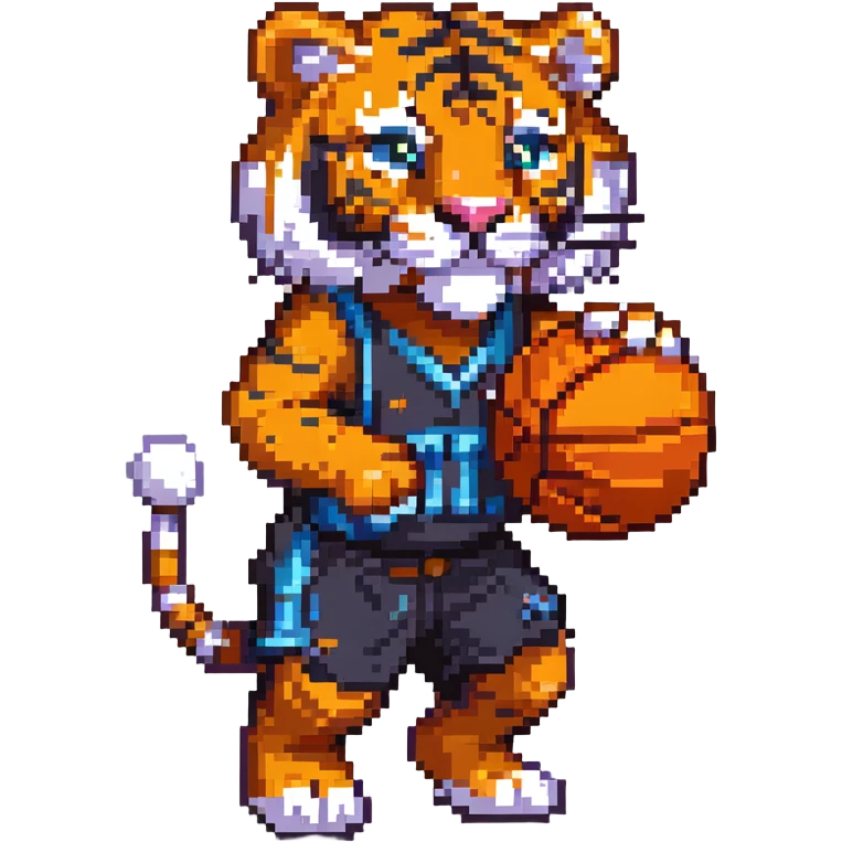 cartoon tiger playing basketball pixel art emoji