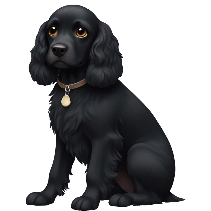Small completely black spaniel with black fur on his whole face and white fur only on his chest emoji