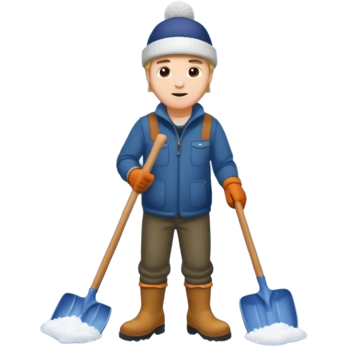 Man wearing boots and a toque shoveling snow in his driveway emoji