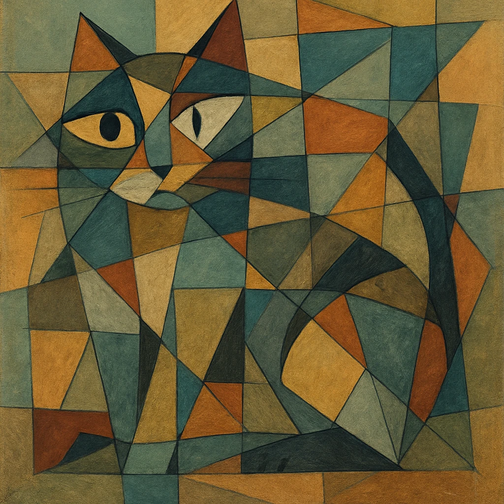 cubist abstract cat, geometric shapes, muted colors emoji