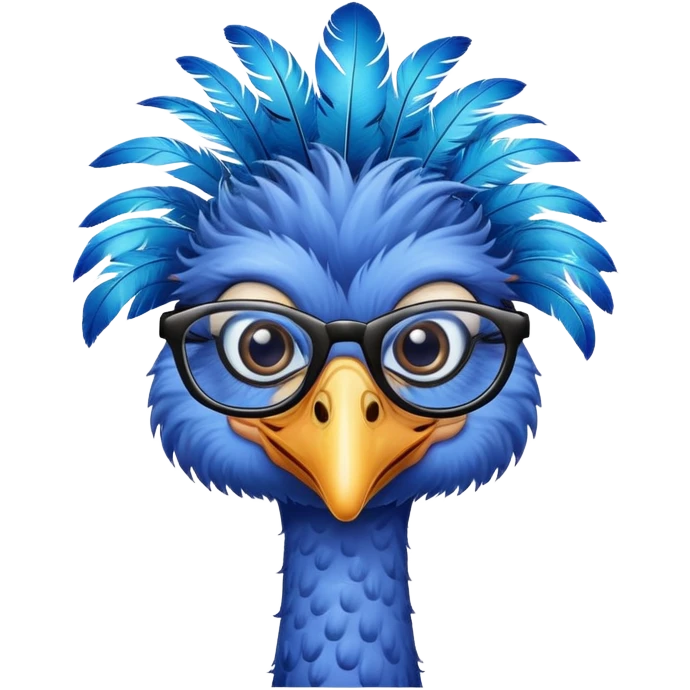 Blue Ostrich with eyeglasses emoji