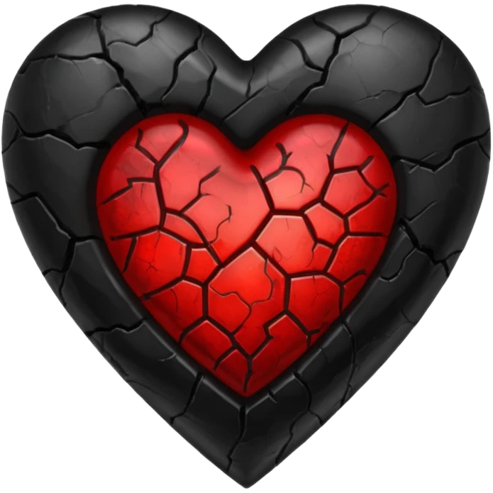 iOS style emoji, dark fantasy heart, black cracked heart, red inner glow, glossy emoji