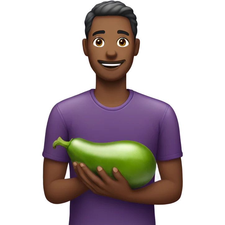 Man holding a wet eggplant emoji