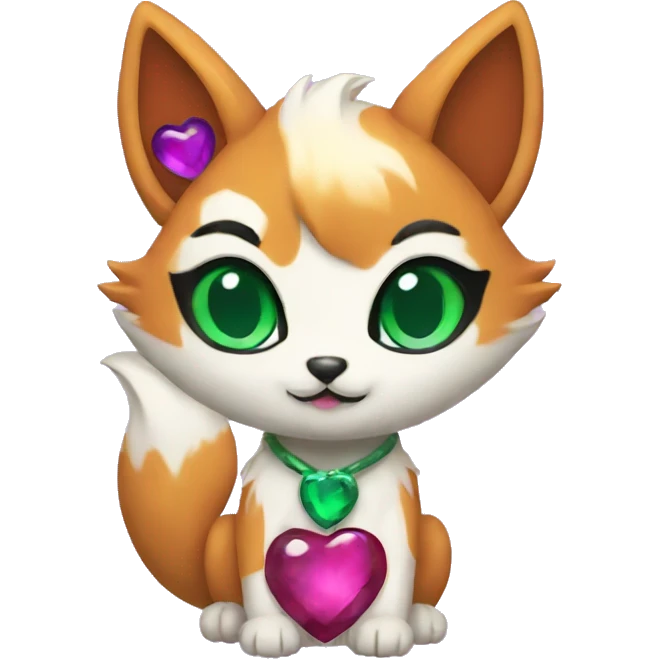 A Kitsune with 3 hearts around her head. One Malachite, One Amethyst and One Pearl emoji