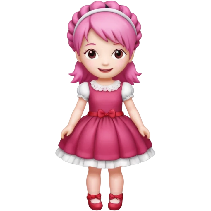 Isolated detaile illustration of the most modern raspberry torte doll figurine full body with pink hair and a hairband emoji