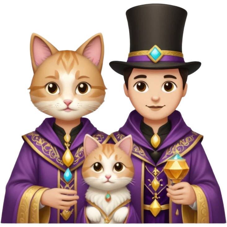 magician couple and their pet cat emoji