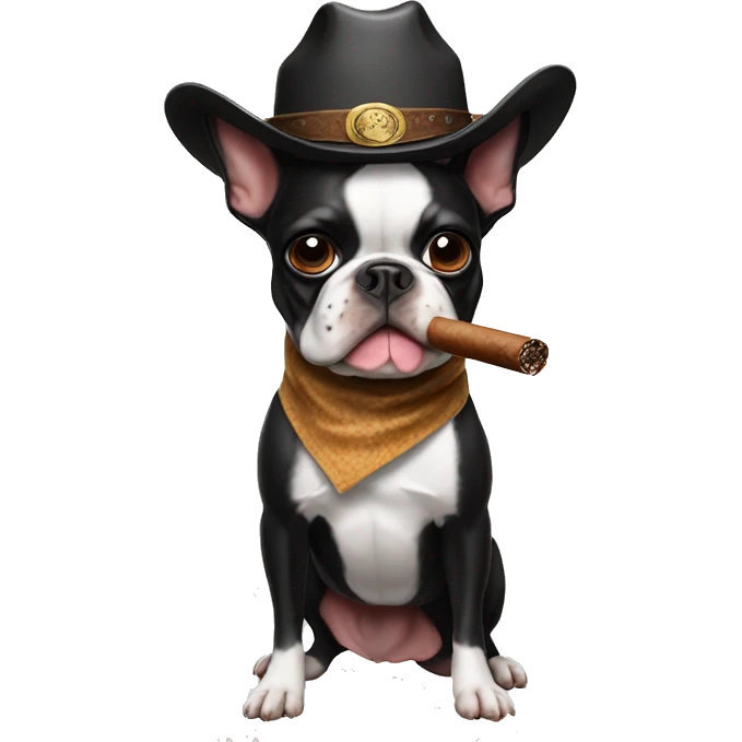 Boston terrier with a cowboy hat on and a cigar in his mouth emoji