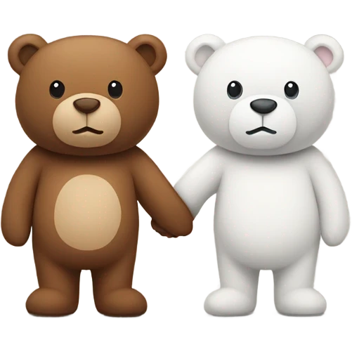 Two teddy bears, one white and one brown, holding hands emoji
